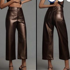 Women's Brown Wide-Leg Leather Pants